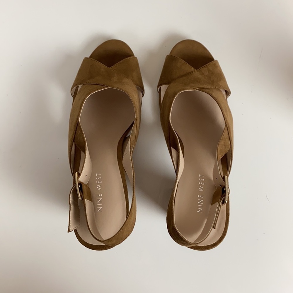 Nine West Alba Tan Open Toe Block Heel Slingback Sandal Size 9 - Picture 12 of 13
